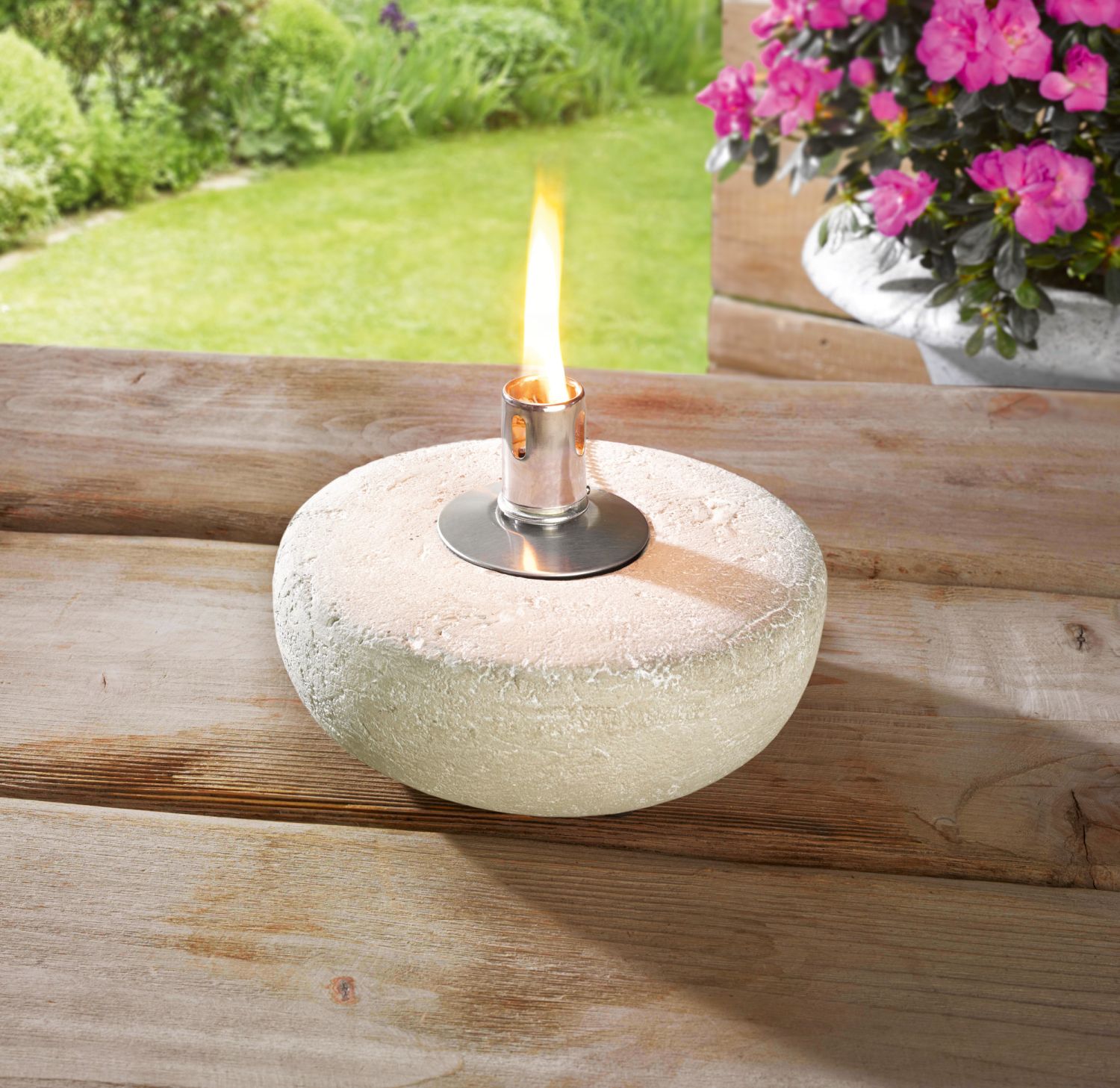 Ollampe Flamme Beton Optik Windlicht Garten Terrasse Balkon Ol