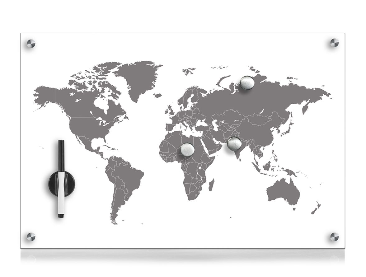 GLAS MAGNETTAFEL Weltkarte 60x40 SCHREIBTAFEL PINNWAND ...